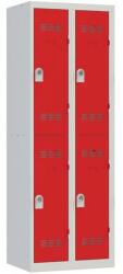 Vinco hegesztett öltözőszekrény, 2 oszlopban 4 rekesszel, 300 mm, forgóretesszel, szürke/piros