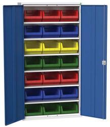 bott Verso szekrény dobozokkal, 200 x 105 x 55 cm, 6 polc, 21 doboz, szürke-kék