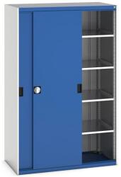 bott Műhelyszekrény tolóajtókkal, 200 x 130 x 65 cm, 4 polccal, szürke-kék