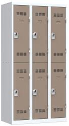 Vinco hegesztett öltözőszekrény, 3 oszlopban 6 rekesszel, 300 mm, forgóretesszel, szürke/barna