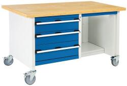 bott Mobil műhelyasztal Bott Cubio Tároló, 84 x 150 x 75 cm, 3 fiók, polcok, multiplex, szürke-kék