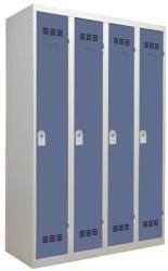 Vinco hegesztett öltözőszekrény, 4 rekeszes, 300 mm, hengerzárral, szürke/kék