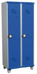 Acial hegesztett öltözőszekrény válaszfallal, 2 rekeszes, 400 mm, lábakon, számkódos zárral, szürke/kék