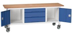 bott Mobil műhelyasztal Bott Verso Storage, 200 x 60 x 83 cm, multiplex, 3 fiók, 2 szekrény, szürke-kék