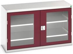 bott Műhelyszekrény átlátszó ajtókkal Bott Verso, 80 x 130 x 55 cm, 2 polccal, szürke-piros