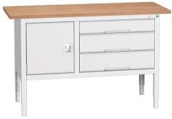 bott Verso műhelyasztal, állítható magasságú, 83-93 x 150 x 60 cm, multiplex, 3 fiókos, 1 szekrény, szürke-szürke