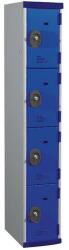 Acial hegesztett öltözőszekrény, 1 oszlopban 4 rekesszel, 300 mm, hengerzárral, szürke/kék