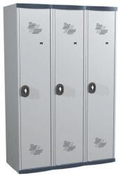 Acial hegesztett öltözőszekrény válaszfallal, 3 rekeszes, 400 mm, forgóretesszel, szürke/szürke