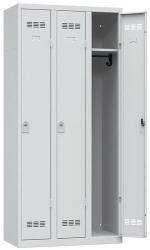 Vinco hegesztett öltözőszekrény, 3 rekeszes, 300 mm, hengerzárral, szürke/szürke/szürke/szürke