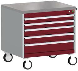 bott Cubio mobil komód, 79 x 80 x 65 cm, 5 fiókos, linóleum, szürke-piros