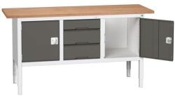 bott Verso műhelyasztal, állítható magasságú, 83-93 x 175 x 60 cm, multiplex, 3 fiók, 2 szekrény, szürke-antracit