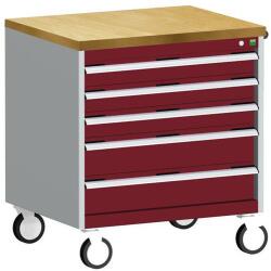 bott Cubio mobil fiókos szekrény, 89 x 80 x 65 cm, 5 fiókos, multiplex, szürke-piros