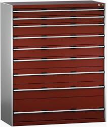 bott Műhely fiókos szekrény Bott Cubio 200, 160 x 130 x 65 cm, 9 fiókos, szürke-piros