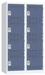 Vinco hegesztett öltözőszekrény, 2 oszlopban 8 rekesszel, 400 mm, forgóretesszel, szürke/kék