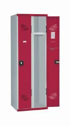Acial hegesztett öltözőszekrény, 2 rekeszes, 300 mm, forgóretesszel, szürke/piros