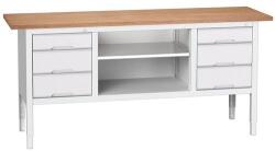 bott Verso műhelyasztal, állítható magasságú, 83-93 x 200 x 60 cm, multiplex, 6 fiókos, 1 polc, szürke-szürke