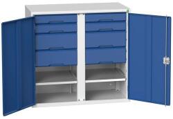 bott Verso fém tároló szekrény, 100 x 105 x 55 cm, 2 polc, 8 fiók, szürke-kék - manutan - 776 465 Ft