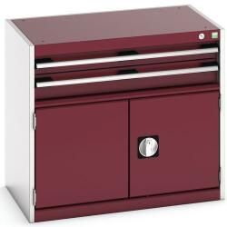 bott Műhely fiókos szekrény Bott Cubio, 70 x 80 x 52, 5 cm, 2 fiók, 1 szekrény, szürke-piros