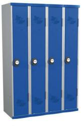 Acial hegesztett öltözőszekrény, 4 rekeszes, 300 mm, számkódos zárral, szürke/kék