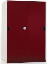 bott Műhelyszekrény tolóajtókkal, 160 x 130 x 52, 5 cm, 3 polccal, szürke-piros