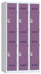 Vinco hegesztett öltözőszekrény, 3 oszlopban 6 rekesszel, 300 mm, hengerzárral, szürke/lila
