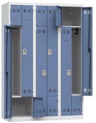 Vinco hegesztett öltözőszekrény, Z-ajtóval, 6 rekesszel, hengerzárral, szürke/kék