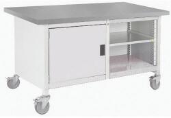 bott Cubio Storage mobil műhelyasztal, 84 x 150 x 75 cm, szekrény, nyitott polccal, linóleum, szürke-szürke