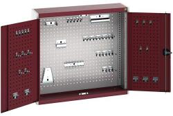 bott Cubio akasztós szekrény szerszámtartókkal és perforált panelekkel, 100 x 105 x 32, 5 cm, 40 tartó, szürke-piros