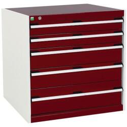 bott Műhely fiókos szekrény Bott Cubio, 80 x 80 x 75 cm, 5 fiókos, szürke-piros