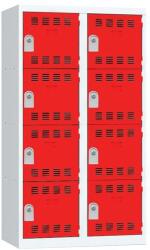 Vinco hegesztett öltözőszekrény, 2 oszlopban 8 rekesszel, 400 mm, hengerzárral, szürke/piros