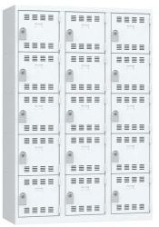 Vinco hegesztett öltözőszekrény, 3 oszlopban 15 rekesszel, 400 mm, hengerzárral, szürke/szürke