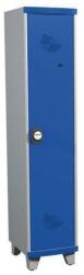 Acial hegesztett öltözőszekrény válaszfallal, 1 rekeszes, 400 mm, lábakon, számkódos zárral, szürke/kék