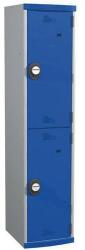 Acial hegesztett öltözőszekrény, 1 oszlopban 2 rekesszel, 400 mm, számkódos zárral, szürke/kék