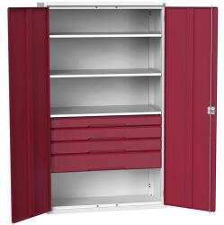 bott Fiókos műhelyszekrény Bott Verso, 200 x 130 x 55 cm, 3 polc, 4 fiók, szürke-piros