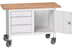 bott Verso Storage mobil műhelyasztal, 125 x 60 x 83 cm, multiplex, 3 fiók, 1 szekrény, szürke-szürke