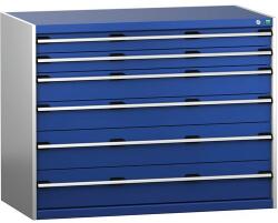 bott Műhely fiókos szekrény Bott Cubio 200, 100 x 130 x 75 cm, 6 fiókos, szürke-kék
