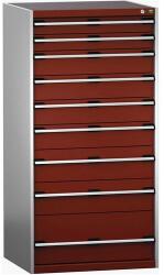 bott Műhely fiókos szekrény Bott Cubio 200, 160 x 80 x 75 cm, 9 fiókos, szürke-piros