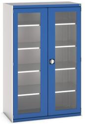 bott Műhelyszekrény átlátszó ajtókkal Bott Cubio, 200 x 130 x 65 cm, 4 polccal, szürke-kék