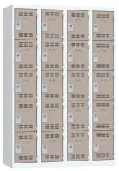 Vinco hegesztett öltözőszekrény, 4 oszlopban 20 rekesszel, 300 mm, hengerzárral, szürke/barna