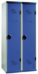 Acial hegesztett öltözőszekrény válaszfallal, 2 rekeszes, 400 mm, hengerzárral, szürke/kék