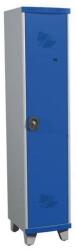 Acial hegesztett öltözőszekrény válaszfallal, 1 rekeszes, 400 mm, lábakon, hengerzárral, szürke/kék