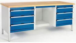 bott Műhelyasztal Bott Cubio Tároló, 84 x 200 x 75 cm, 6 fiók, polcok, linóleum, szürke-kék
