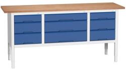 bott Verso műhelyasztal, állítható magasságú, 83-93 x 200 x 60 cm, multiplex, 9 fiókos, szürke-kék