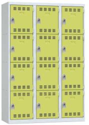Vinco hegesztett öltözőszekrény, 3 oszlopban 12 rekesszel, 400 mm, forgóretesszel, szürke/zöld
