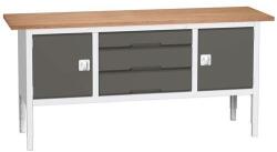 bott Verso műhelyasztal, állítható magasságú, 83-93 x 200 x 60 cm, multiplex, 3 fiók, 2 szekrény, szürke-antracit