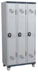 Acial hegesztett öltözőszekrény, 3 rekeszes, 300 mm, lábakon, forgóretesszel, szürke/szürke