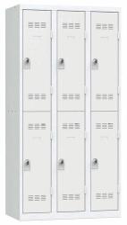 Vinco hegesztett öltözőszekrény, 3 oszlopban 6 rekesszel, 300 mm, forgóretesszel, szürke/szürke