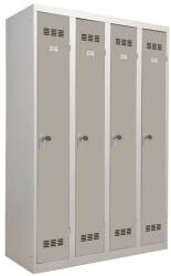 Vinco hegesztett öltözőszekrény, 4 rekeszes, 300 mm, forgóretesszel, szürke/szürke