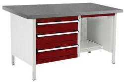 bott Műhelyasztal Bott Cubio Tároló, 84 x 150 x 75 cm, 3 fiók, polcok, linóleum, szürke-piros