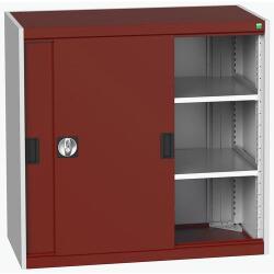 bott Műhelyszekrény tolóajtókkal, 100 x 105 x 52, 5 cm, 2 polccal, szürke-piros